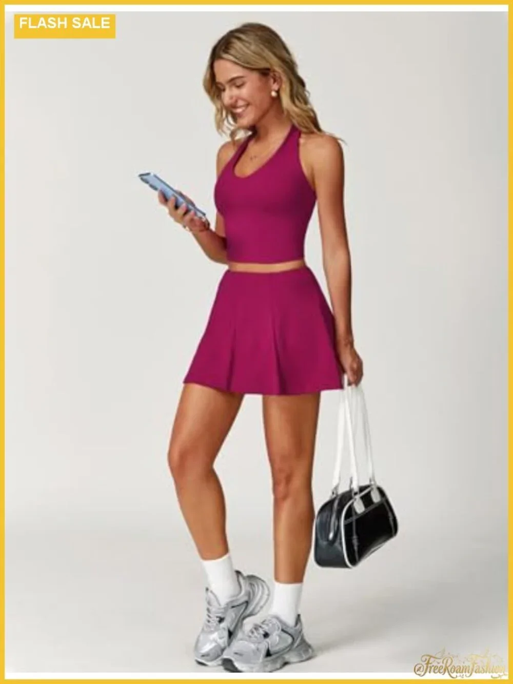 Women's 2 Piece Tennis Skirt Set V Neck Tank Crop Top High Waisted Skort with